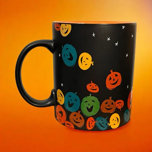 Starbucks Halloween Mug 2007 Black Orange Coffee Cup 12 oz  Colorful Pumpkins - Picture 1 of 10